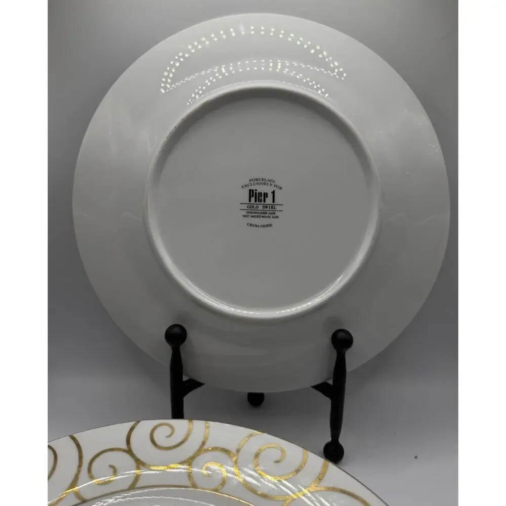 Pier 1 Gold Swirl Dinner Plates Set of 5 Retired White Porcelain